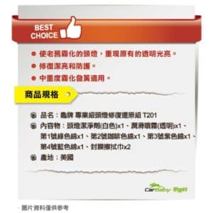 美國龜牌 專業級頭燈修復還原組